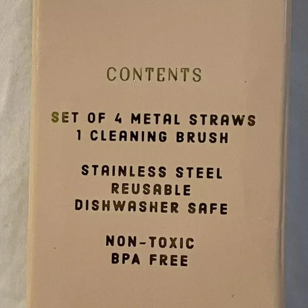 ODEME “The Last Straw” Set of 4 Gold Plated Metal Drinking Straws NEW IN‎ BOX!!